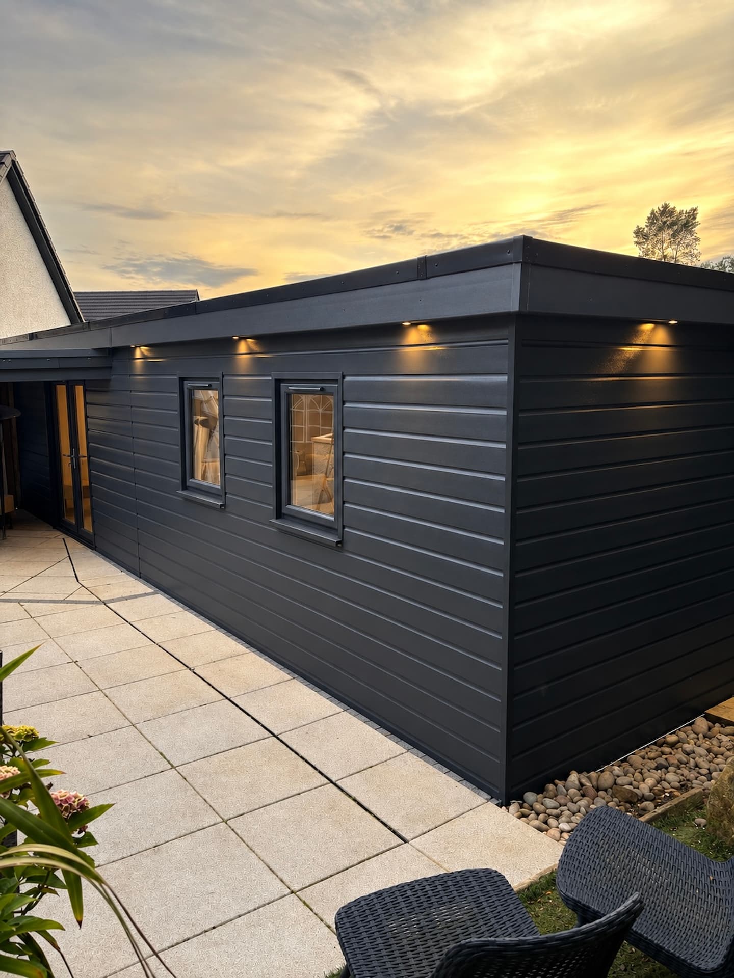 Premium finished outhouse exterior with dark grey cladding in Glasgow